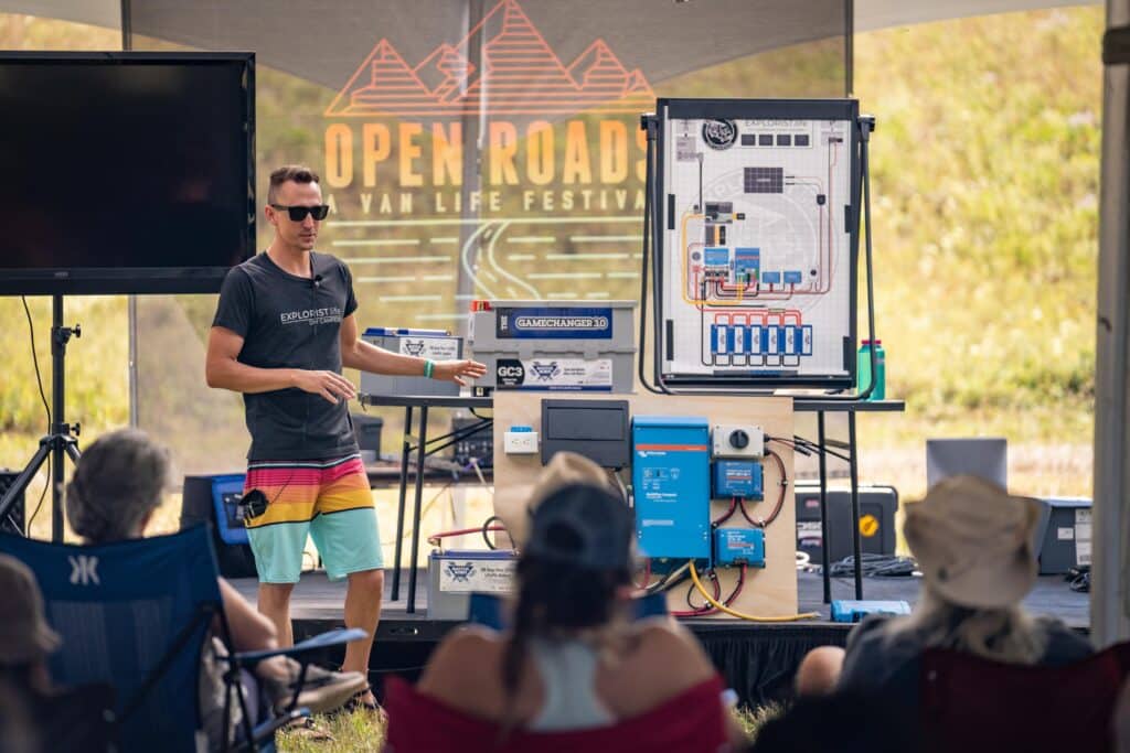 Nate from Explorist Life Giving a Battle Born Batteries Presentation